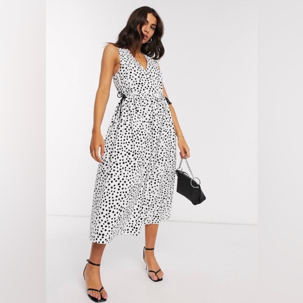 W’s NWOT ASOS DESIGN Poplin Wrap Smock Midi Dress w/ Drawstring Waist sz 12